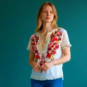 Express Light Blue Embroidered Boho Festival Vintage Top M